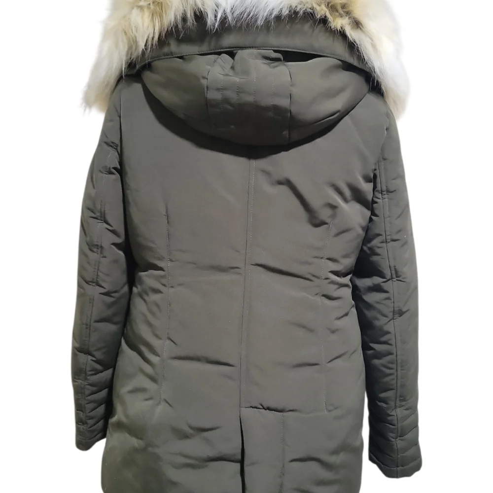 Sam Edelman Women's Faux Fur Lined Mid Puffer Coat Size M Green Removable Hood - Picture 4 of 16